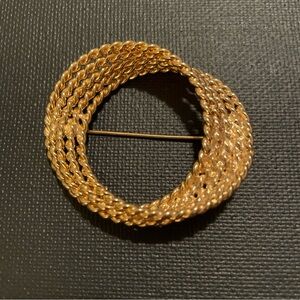 Vintage Signed Monet Elegant Gold-Tone Woven Brooch